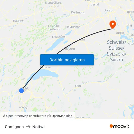 Confignon to Nottwil map