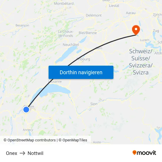 Onex to Nottwil map