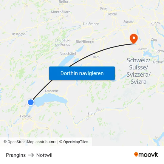 Prangins to Nottwil map
