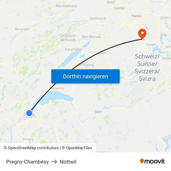 Pregny-Chambésy to Nottwil map