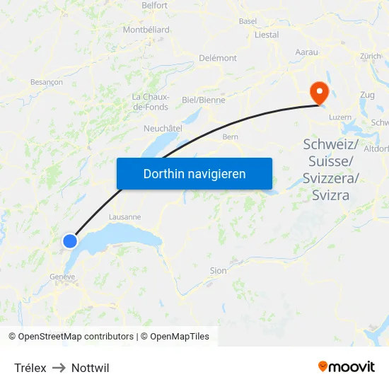 Trélex to Nottwil map