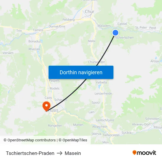 Tschiertschen-Praden to Masein map