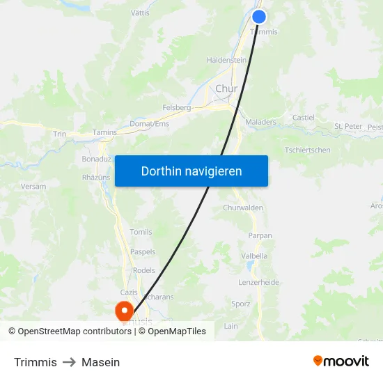 Trimmis to Masein map