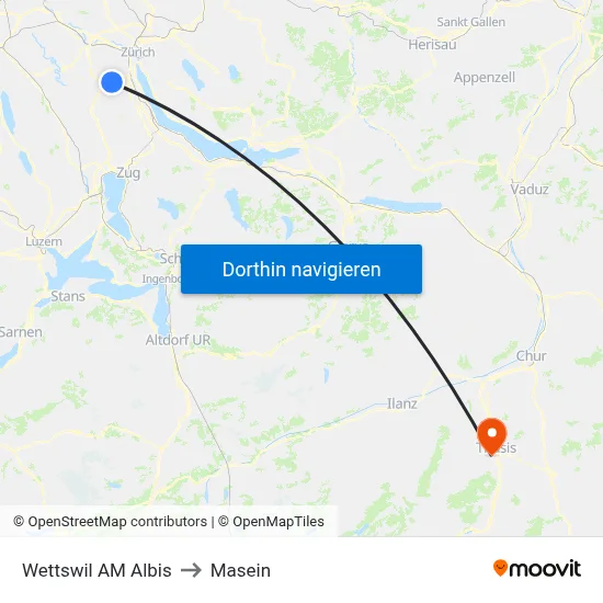 Wettswil AM Albis to Masein map