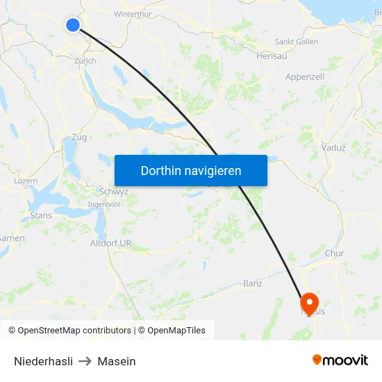 Niederhasli to Masein map