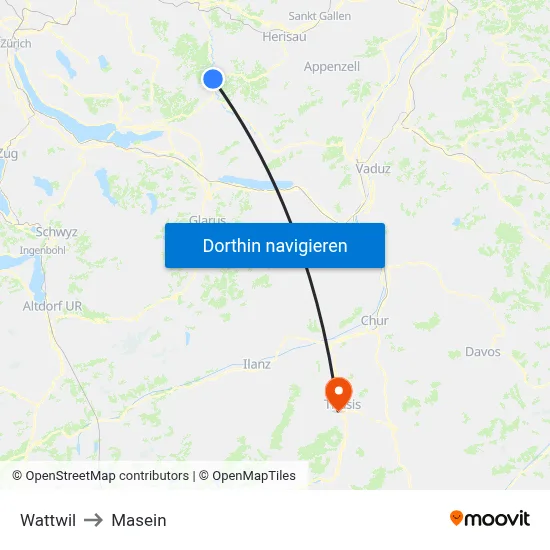 Wattwil to Masein map