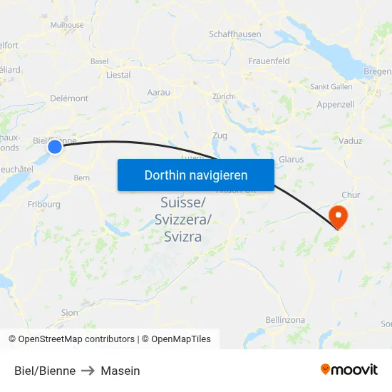 Biel/Bienne to Masein map