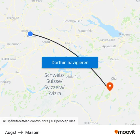 Augst to Masein map