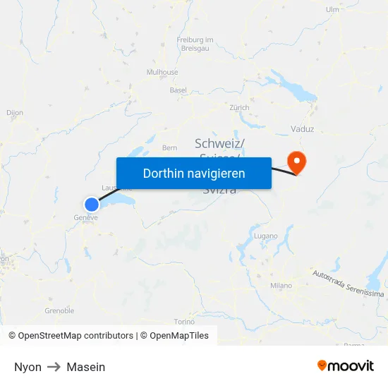 Nyon to Masein map