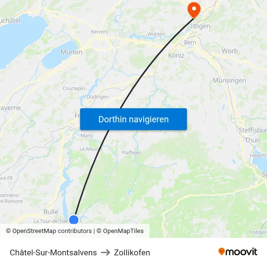 Châtel-Sur-Montsalvens to Zollikofen map