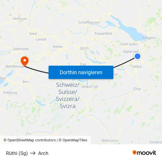 Rüthi (Sg) to Arch map