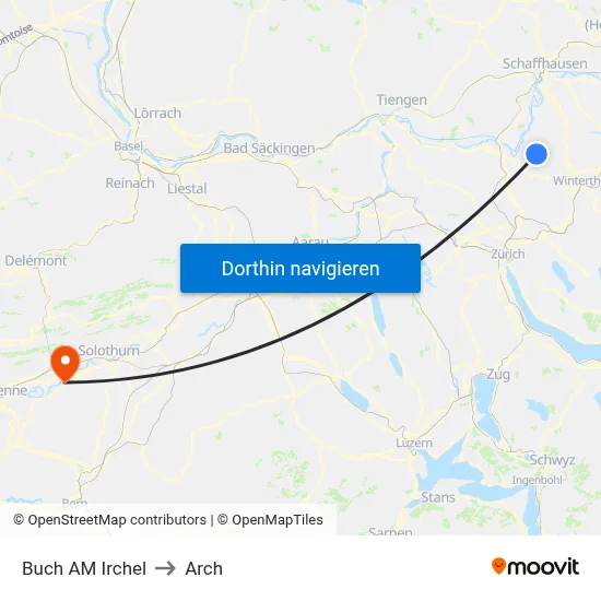Buch AM Irchel to Arch map