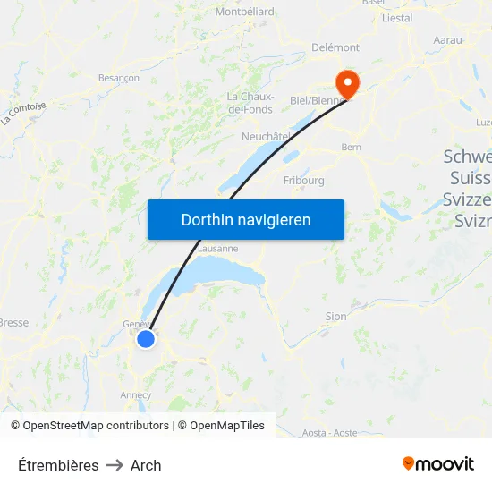 Étrembières to Arch map