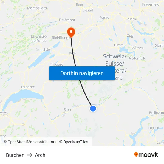 Bürchen to Arch map