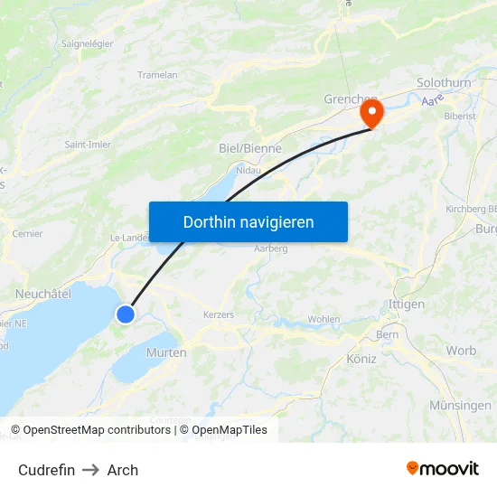 Cudrefin to Arch map