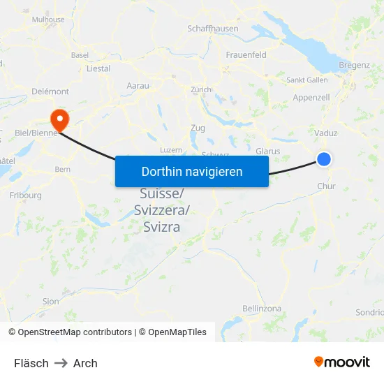 Fläsch to Arch map