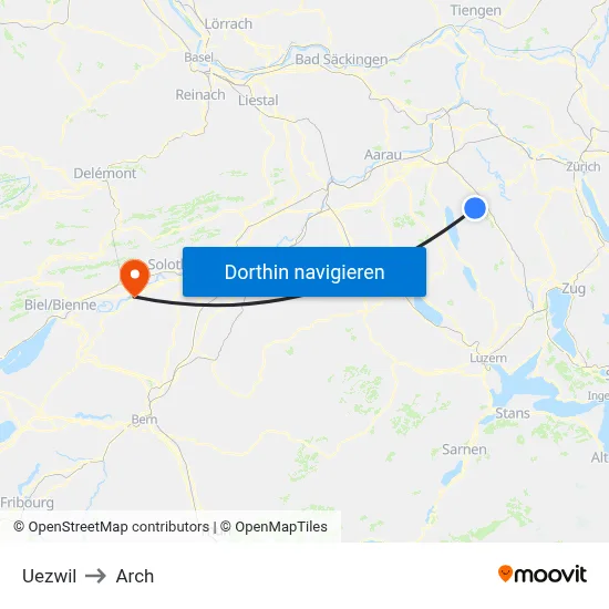 Uezwil to Arch map