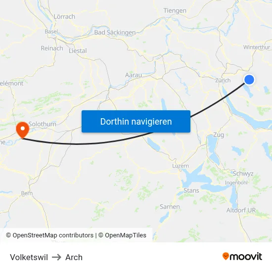 Volketswil to Arch map