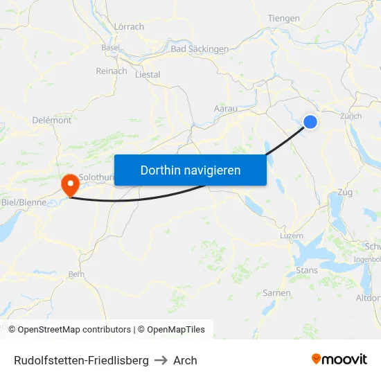 Rudolfstetten-Friedlisberg to Arch map