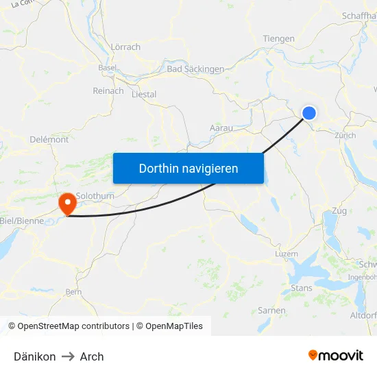 Dänikon to Arch map