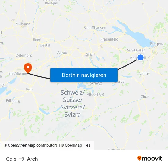 Gais to Arch map