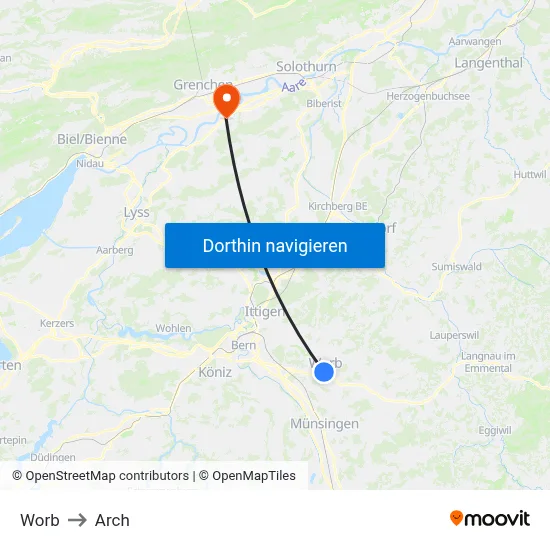 Worb to Arch map