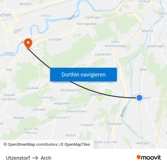 Utzenstorf to Arch map