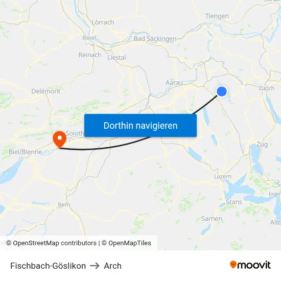 Fischbach-Göslikon to Arch map
