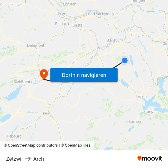 Zetzwil to Arch map