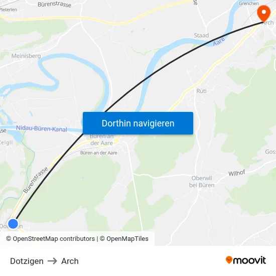 Dotzigen to Arch map