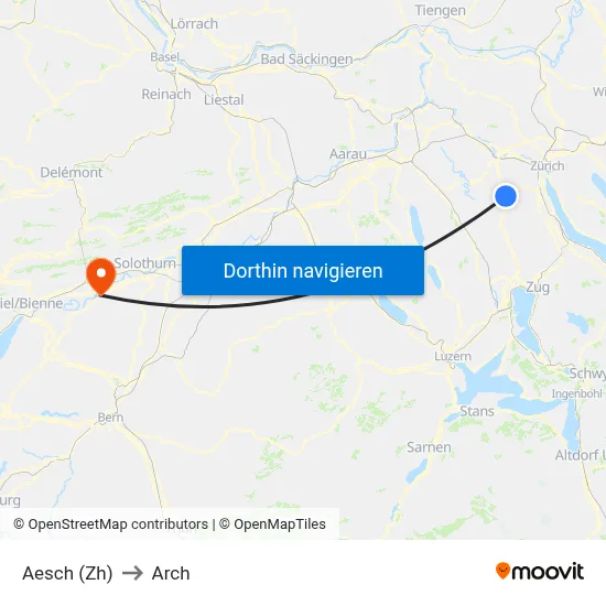 Aesch (Zh) to Arch map