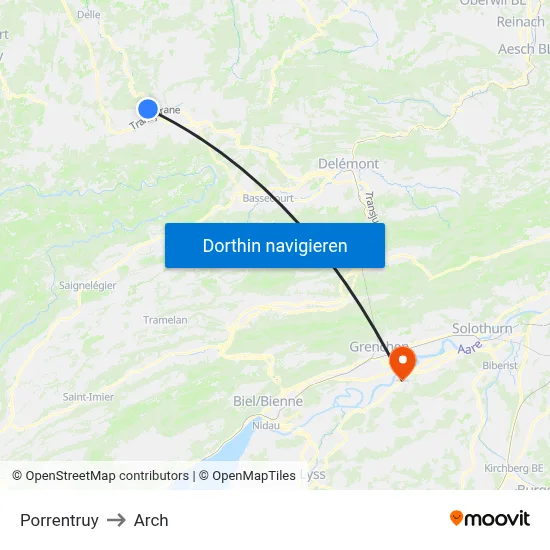 Porrentruy to Arch map