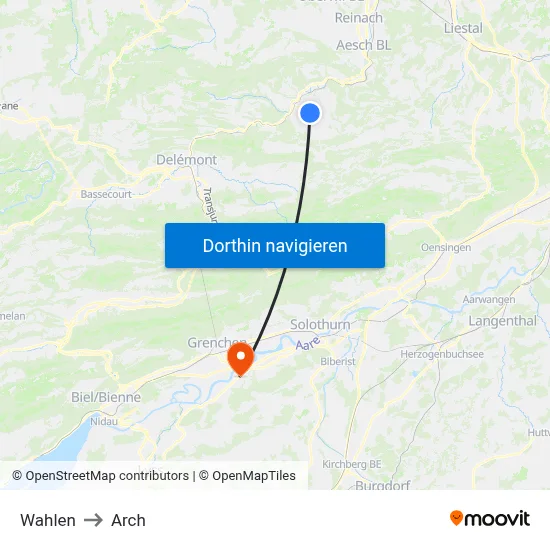 Wahlen to Arch map
