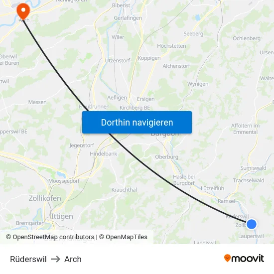 Rüderswil to Arch map