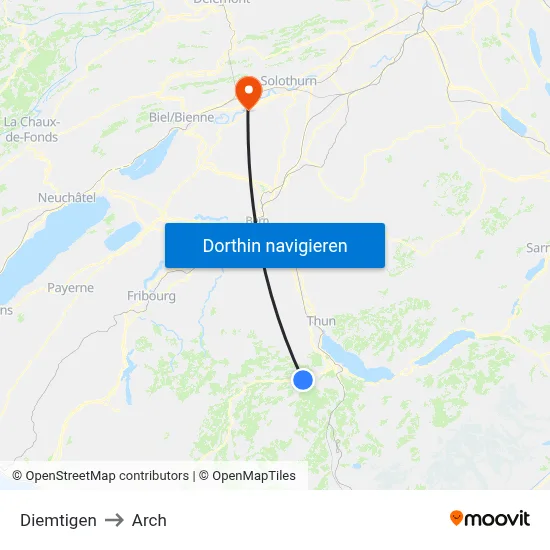 Diemtigen to Arch map