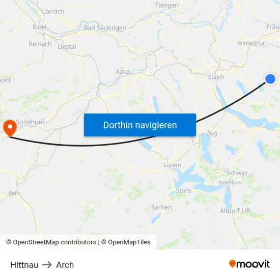 Hittnau to Arch map