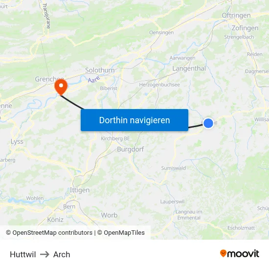 Huttwil to Arch map