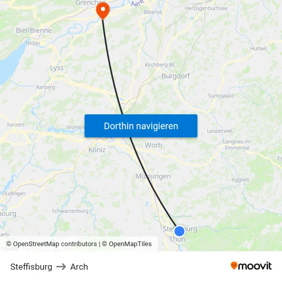 Steffisburg to Arch map