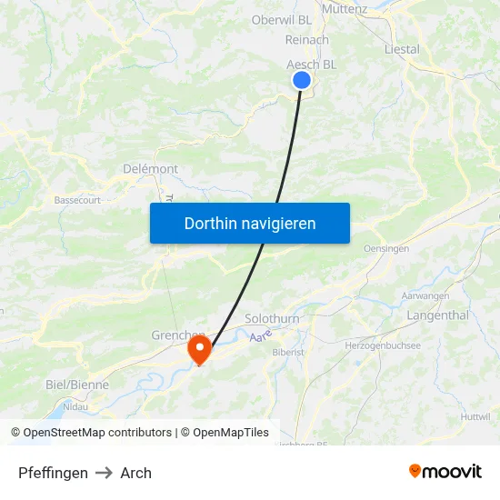 Pfeffingen to Arch map