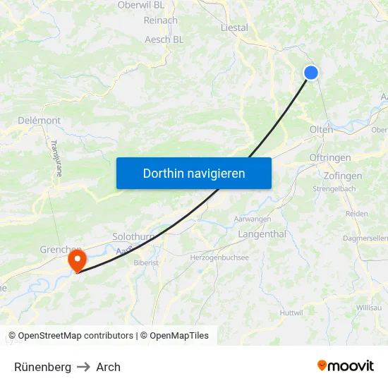 Rünenberg to Arch map
