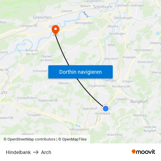 Hindelbank to Arch map