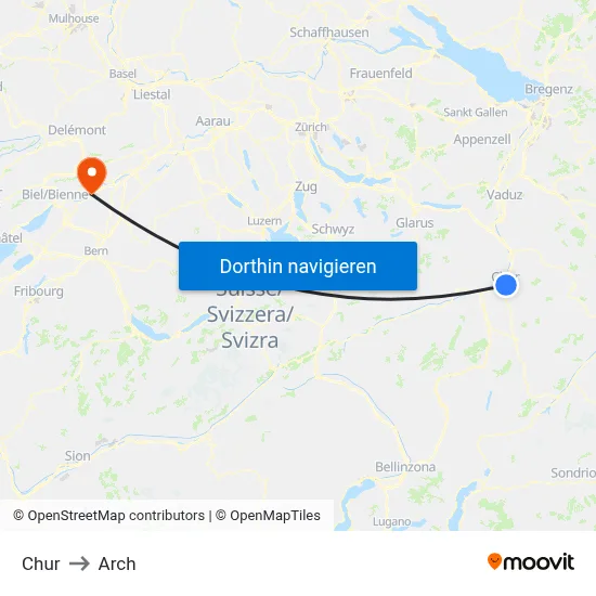 Chur to Arch map