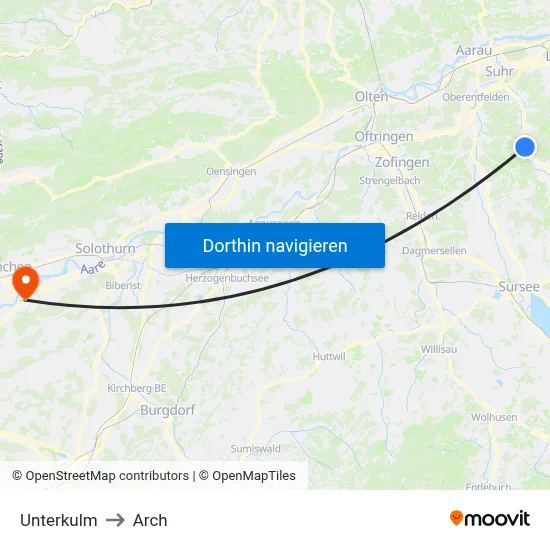 Unterkulm to Arch map