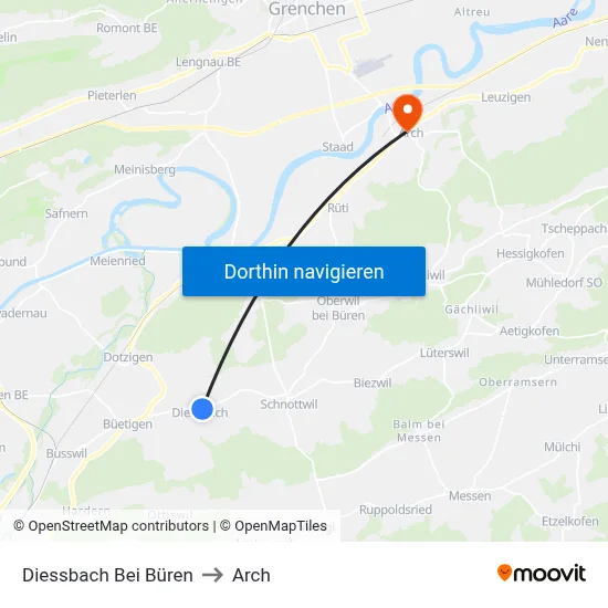 Diessbach Bei Büren to Arch map