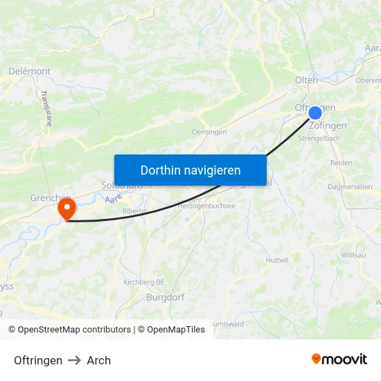 Oftringen to Arch map