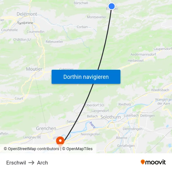 Erschwil to Arch map