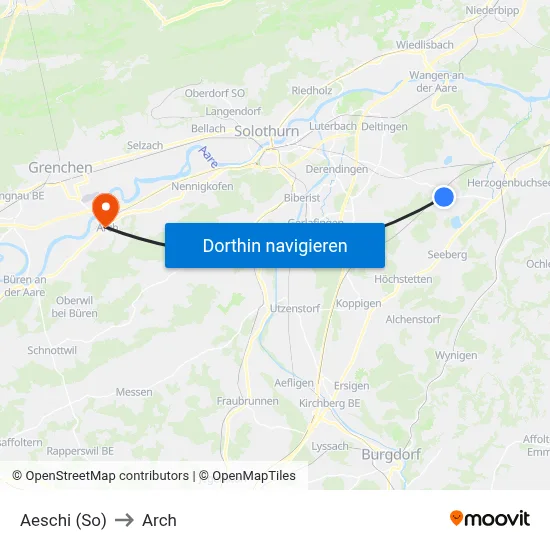 Aeschi (So) to Arch map