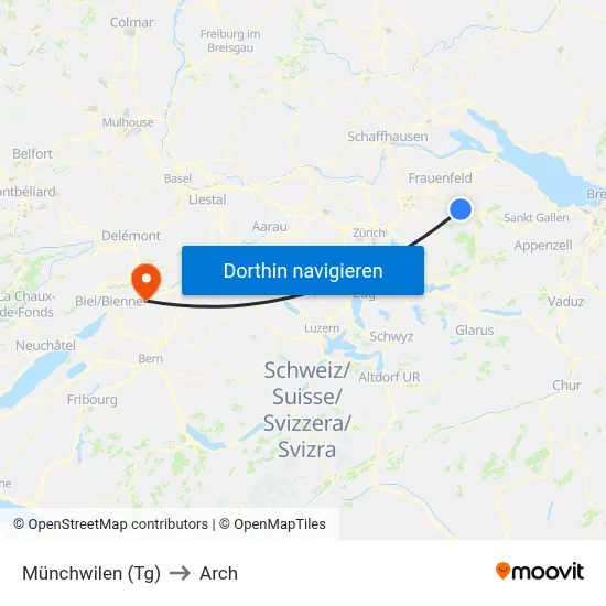 Münchwilen (Tg) to Arch map