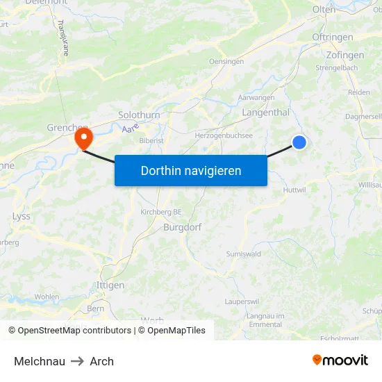 Melchnau to Arch map