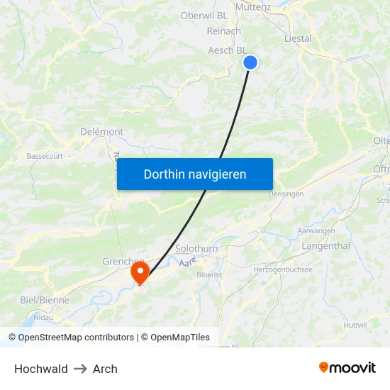 Hochwald to Arch map